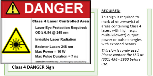 Examples of the DANGER LCA warning signs and their use description.