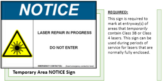 Examples of the NOTICE LCA warning signs and their use description.
